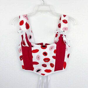 Red & Pink Lips Print Corset Top
